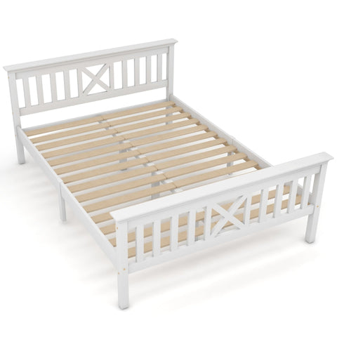Rootz Double Bed with Headboard - Pinewood Bed - MDF Frame - Durable Storage Solution - 148.5L x 209P x 82H cm