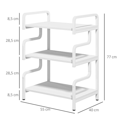Rootz Industrial Design Metal Shelf - 3 Tier Storage Rack - Steel Structure - Optimal Stability - 55 x 40 x 77 cm White