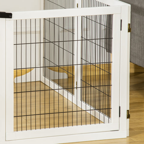 Rootz 6 Panel Dog Safety Gate - Self Standing Gate, Modular Barrier, Pine Wood - Maximum Security - 432L x 36W x 70H cm