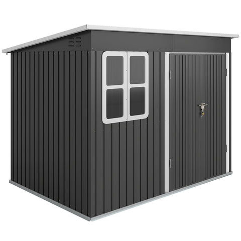 Rootz Metal Garden Shed - Outdoor Storage House - Tool Shed - Weather-Resistant, Secure Lock, 260x177x190cm, Grey and White, Window, Air Vents