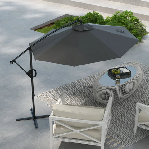 Rootz Cantilever Parasol - Including Cross Base - Sun Protection - Umbrella Roof - Polyester Fabric - Aluminum Frame - Gray - 293 x 293 x 260 cm