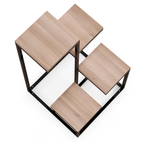 Rootz Industrial Plant Shelf - Flower Stand - Metal and Wood Display - 4 Levels - Sturdy and Stylish - 40cm x 40cm x 75.5cm