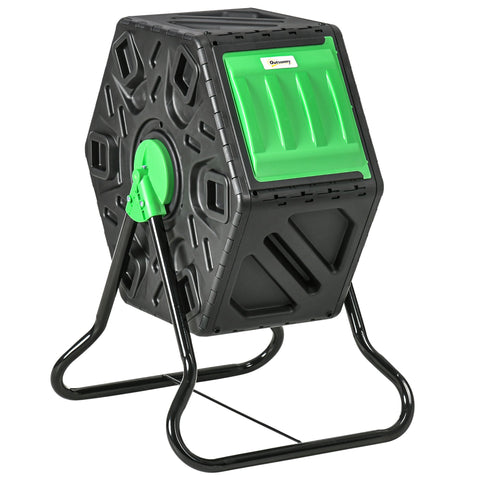 Rootz 65L Compost Container - Rotatable Composter - Thermal Compost Bin - Nutrient-Rich Compost - 60x49x77cm - Green+Black