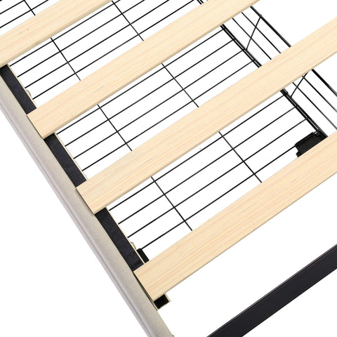 Rootz Upholstered Bed - Height-Adjustable Headboard - Storage Bed - 4 Drawers - Linen - 211.5cm x 160cm x 96.5-108.5cm - Beige