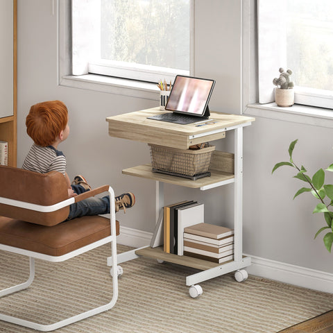 Rootz Roll Desk with Drawer and Shelves - Mobile Workstation - Compact Desk - Space-Saving Organization - 56cm x 51cm x 79cm