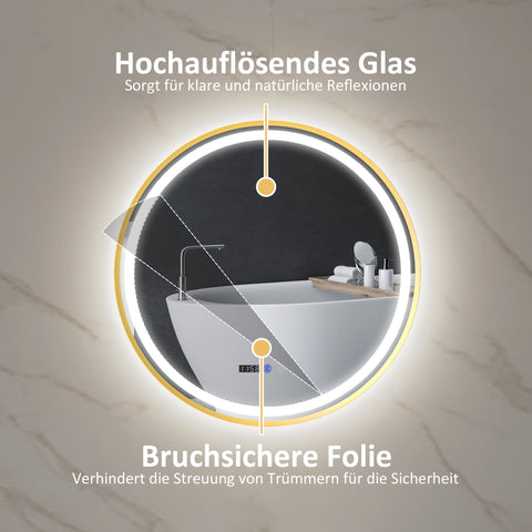 Rootz Round LED Bathroom Mirror - Anti-Fog Mirror - Touch Control Mirror - Adjustable Brightness - Ø60 x 3.5cm