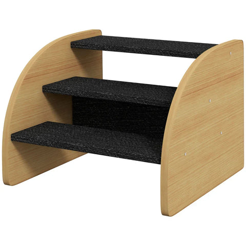Rootz Pet Stairs - Dog Stairs - 3 Steps - Small Dog - Chipboard - Carpet Fabric - Oak + Black - 38.5cm x 38.5cm x 30cm