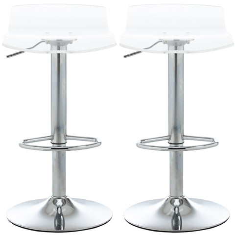 Rootz Set of 2 Bar Stools - Counter Stools - Acrylic Seats - Height Adjustable - 39x39x67-87cm - 360° Rotatable - Chrome Frame