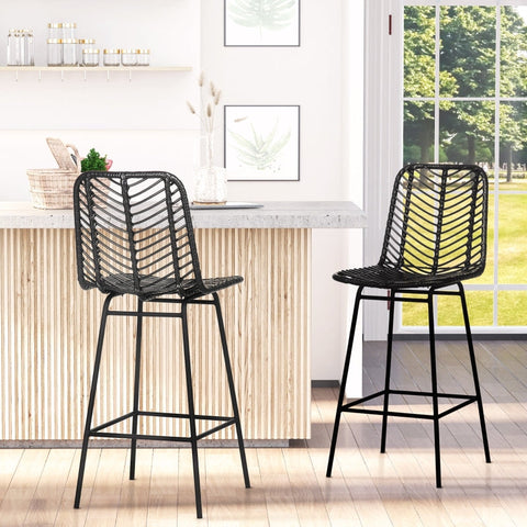 Rootz Boho Bar Stools Set - Rattan Look - Counter Chairs - Stylish Comfort - 42.5L x 52W x 102H cm