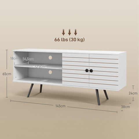 Rootz TV Furniture - Media Stand - Entertainment Center - Elegant & Functional - 145x38x65 cm - White