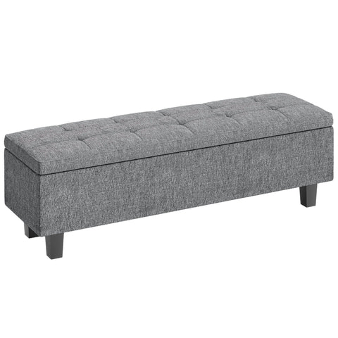 Rootz Linen Look Storage Bench - Storage Seat Chest - Tufted Storage Bench - Hidden Storage - 138cm x 40cm x 45cm