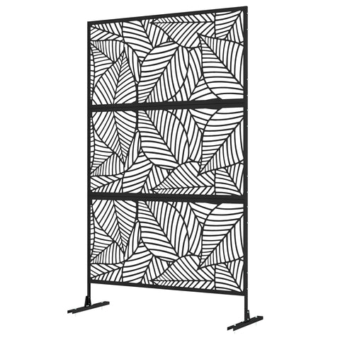 Rootz Wind Protection Panel - Decorative Screen - Metal Outdoor Partition - Leaf Pattern - Enhances Privacy - 122cm x 45cm x 198cm