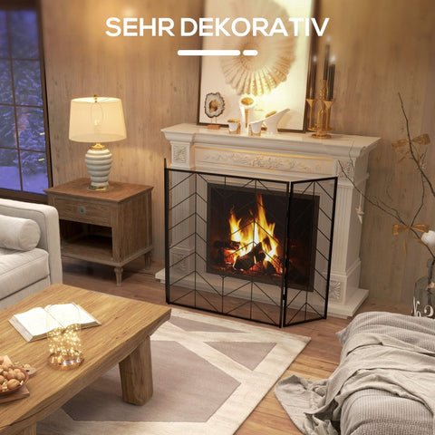 Rootz Fireplace Protection Grille - Fire Guard - Spark Protection Grid - Herringbone Pattern - Folding Panels - Powder-Coated Steel - 135cm x 1.2cm x 85cm