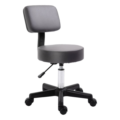 Rootz Round Salon Stool - Massage Stool - Beauty Chair - Height-Adjustable - 35cm x 72-84cm - Faux Leather - Gray