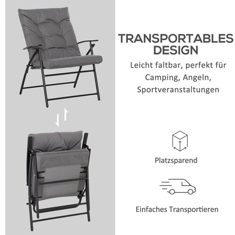 Rootz Camping Chair - Folding Chair - Portable Seat - Adjustable Backrest - Grey Oxford Fabric - 65x65x94cm