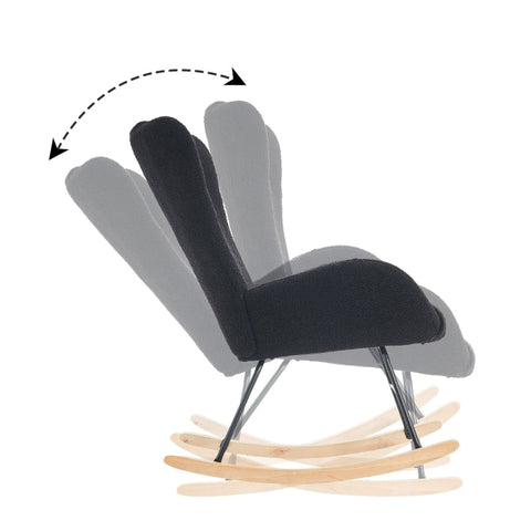 Rootz Gray Teddy Velvet Rocking Chair - Leisure Chair - Velvet Armchair - Ergonomic Comfort - 67.5L x 93W x 93H cm