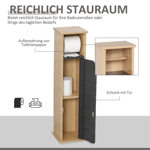 Rootz Bathroom Cabinet - Storage Cabinet - Toilet Paper Holder - Durable Bamboo MDF - Adjustable Shelf - 18x18x75 cm