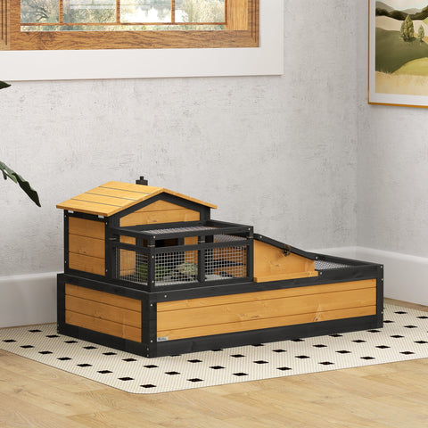 Rootz Debut House for Turtles - Pet Habitat - Animal Shelter - Fir Wood - Easy Cleaning - 112cm x 65cm x 60cm - Yellow