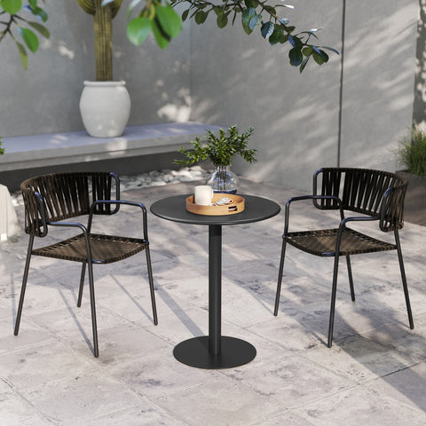 Rootz Round Dining Table - Bistro Table - Outdoor Table - Durable Steel - Ø60cm x 72cm - Black