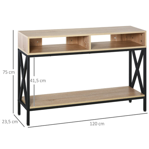 Rootz Industrial Console Table - Entryway Table - Hallway Table - Durable with Lower Shelf - 120cm x 23.5cm x 75cm Brown