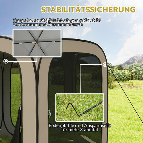 Rootz Pop-up Camping Tent - Portable Shelter - Outdoor Canopy - UPF50+ Protection - 340cm x 300cm x 220cm - Brown and Black