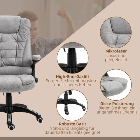Rootz Massage Office Chair - Ergonomic Executive Chair - Heating Elements - Height Adjustable - 68cm x 72cm x 110-120cm - Gray