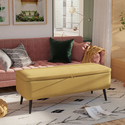 Rootz Bank Storage Bench - Fabric Storage Ottoman - Yellow Footstool - Offers Optimal Comfort - 101b x 38.5t x 44.5h cm