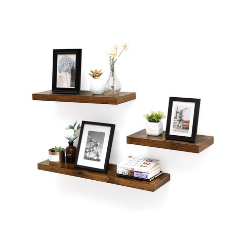 Rootz Rustic Brown Floating Shelf - Wall Shelf - Decorative Shelf - E1 Class MDF Panels - Stable Mounting - 80cm x 20cm x 3.8cm