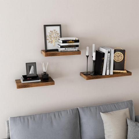Rootz Rustic Brown Floating Shelf - Wall Shelf - Decorative Shelf - E1 Class MDF Panels - Stable Mounting - 80cm x 20cm x 3.8cm
