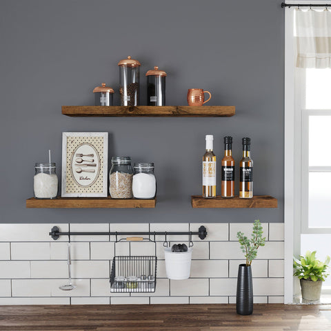 Rootz Rustic Brown Floating Shelf - Wall Shelf - Decorative Shelf - E1 Class MDF Panels - Stable Mounting - 80cm x 20cm x 3.8cm