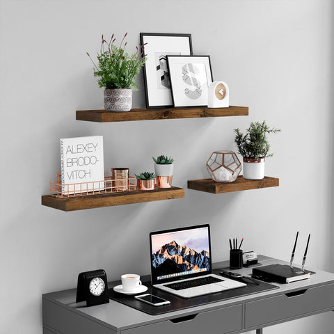 Rootz Rustic Brown Floating Shelf - Wall Shelf - Decorative Shelf - E1 Class MDF Panels - Stable Mounting - 80cm x 20cm x 3.8cm