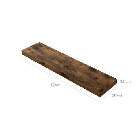Rootz Rustic Brown Floating Shelf - Wall Shelf - Decorative Shelf - E1 Class MDF Panels - Stable Mounting - 80cm x 20cm x 3.8cm