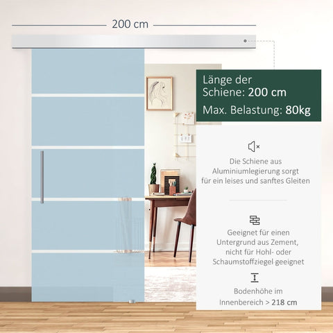 Rootz Glass Sliding Door - Room Divider - Entrance Door - Whisper-Quiet Operation - Robust and Durable - Easy Assembly - L200 x H213 cm