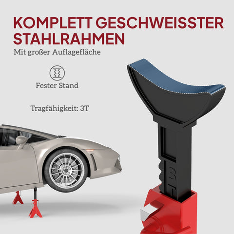 Rootz Shelter - Vehicle Support Stand - Adjustable Auto Stand - 3 Tons Load Capacity - Height Adjustable - Red - 19cm x 18cm x 29-41.8cm