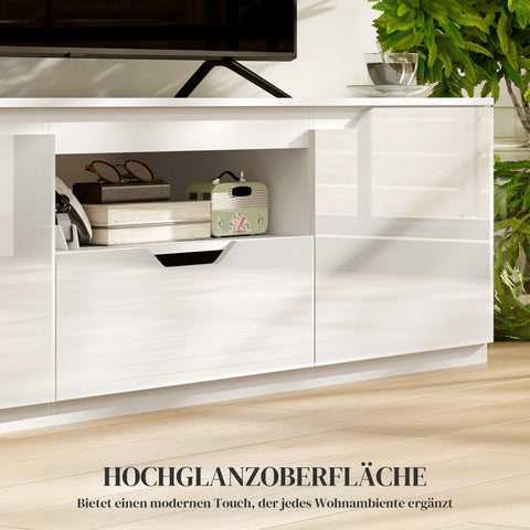 Rootz TV Lowboard - Media Console - Television Stand - High Gloss Finish - Fits TVs up to 65" - 160 x 38 x 43 cm