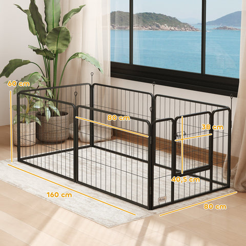 Rootz Dog Fence Pet Enclosure - Pet Barrier - Heavy Duty Kennel - Foldable Steel - 160x80x60cm, Black