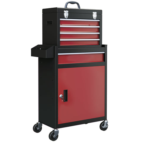 Rootz Rollable Tool Cabinet - Workshop Trolley - Tool Storage Chest - Lockable Metal Design - 45L x 24W x 33H cm, 60L x 28W x 72H cm