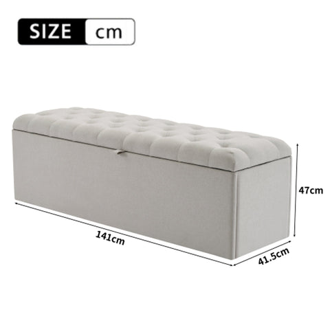 Rootz Upholstered Bench - Bed Stool - Storage Box - Generous Storage - 141L x 41.5W x 47H cm