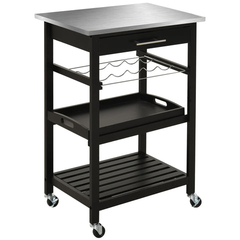 Rootz Kitchen Trolley - Serving Cart - Mobile Kitchen Table - Stainless Steel Work Surface - 60W x 40D x 85H cm - Efficient Storage