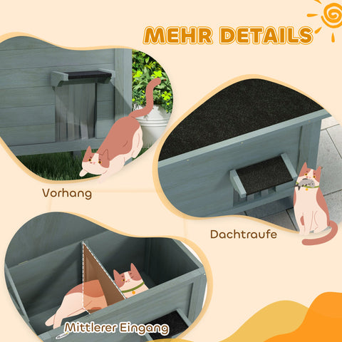 Rootz Outdoor Cat House - Katzenhaus - Weatherproof Katzenhütte - Cozy Insulation - 85cm x 50cm x 68.5cm Grey+Black