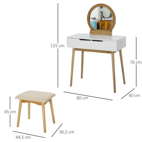 Rootz Coiffeuse Design Scandinave Dressing Table - Vanity Desk - Beauty Station - High Comfort Stool - 80x40x125cm Dressing Table, 44.5x36.5x45cm Stool