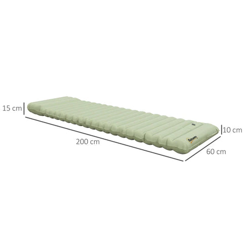 Rootz Camping Sleeping Mat - Air Mattress - Water-repellent Air Bed - Foot Pump - Carry Bag-camping - Waterproof - TPU Coated Nylon - Green - 200L x 60W x 10H cm
