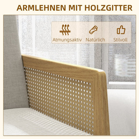 Rootz Accent Chair - Lounge Chair - Relaxing Chair - Rattan Look Armrests - Breathable Fabric - Floor Protectors - 65.5cm x 72cm x 78cm - Natural Wood Frame