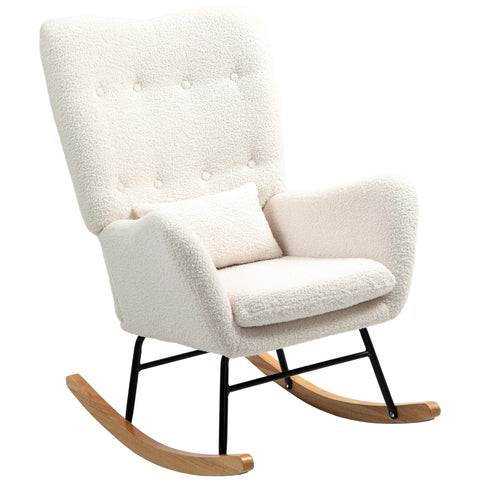 Rootz Rocking Chair - Cozy Seat - Comfortable Armchair - Thick Padding - 69W x 92D x 100H cm -  White
