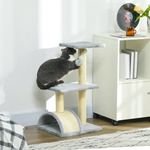 Rootz 72cm Cat Tower - Scratch Tree - Climbing Post - Protects Furniture - 40L x 35W x 72H cm - Grey