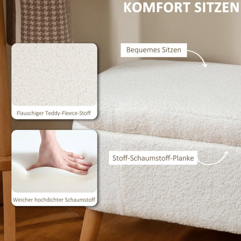 Rootz Storage Stool - Seat Stool - Foot Stool - 65 L Storage - Fleece Fabric - 120cm x 42cm x 45cm - White