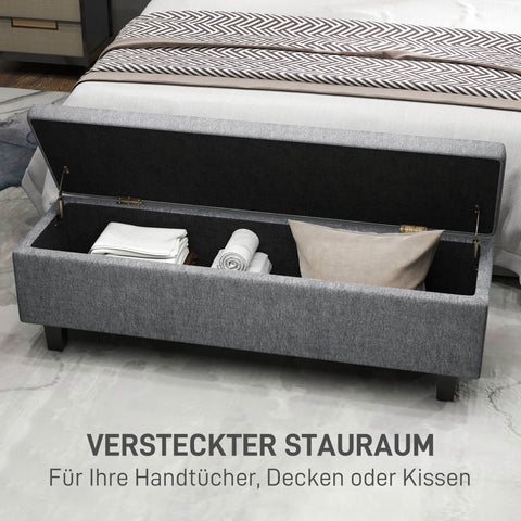 Rootz Linen Look Storage Bench - Storage Seat Chest - Tufted Storage Bench - Hidden Storage - 138cm x 40cm x 45cm