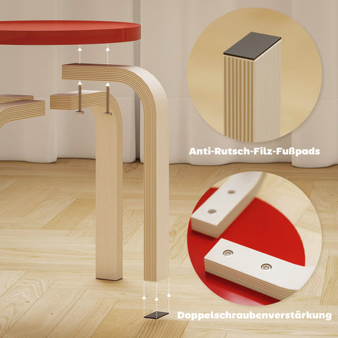 Rootz 4 Stack Set Stools - Colorful Kitchen Chairs - Birch Plywood Seating - Stable & Secure - 36cm x 36cm x 30cm