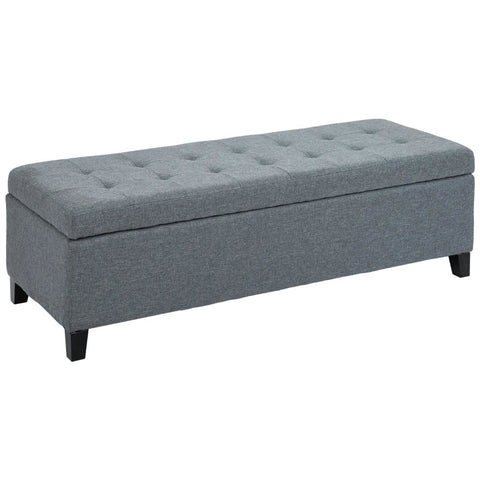 Rootz Bench With Storage - Ottoman - Hallway Bench - Button Stitching - Imitation Linen - Eucalyptus Wood - Gray - 125.1cm x 48.9cm x 41.3cm