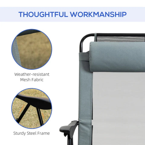 Rootz Garden chairs - Folding Chair Set - Folding Lounger - Weatherproof - 5-way - Adjustable Backrest - Metal Frame - Oxford - Steel - Grey - 62W x 70D x 109H cm